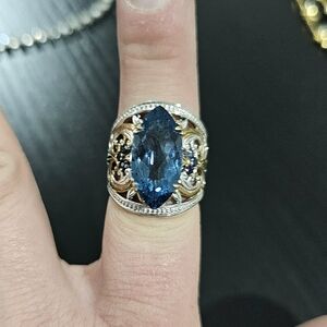 Signed .925 Sterling Blue And Gold Cocktail Ring